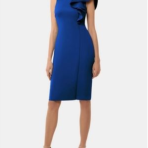 Betsy & Adam Blue Ruffled Sheath Cocktail Dress